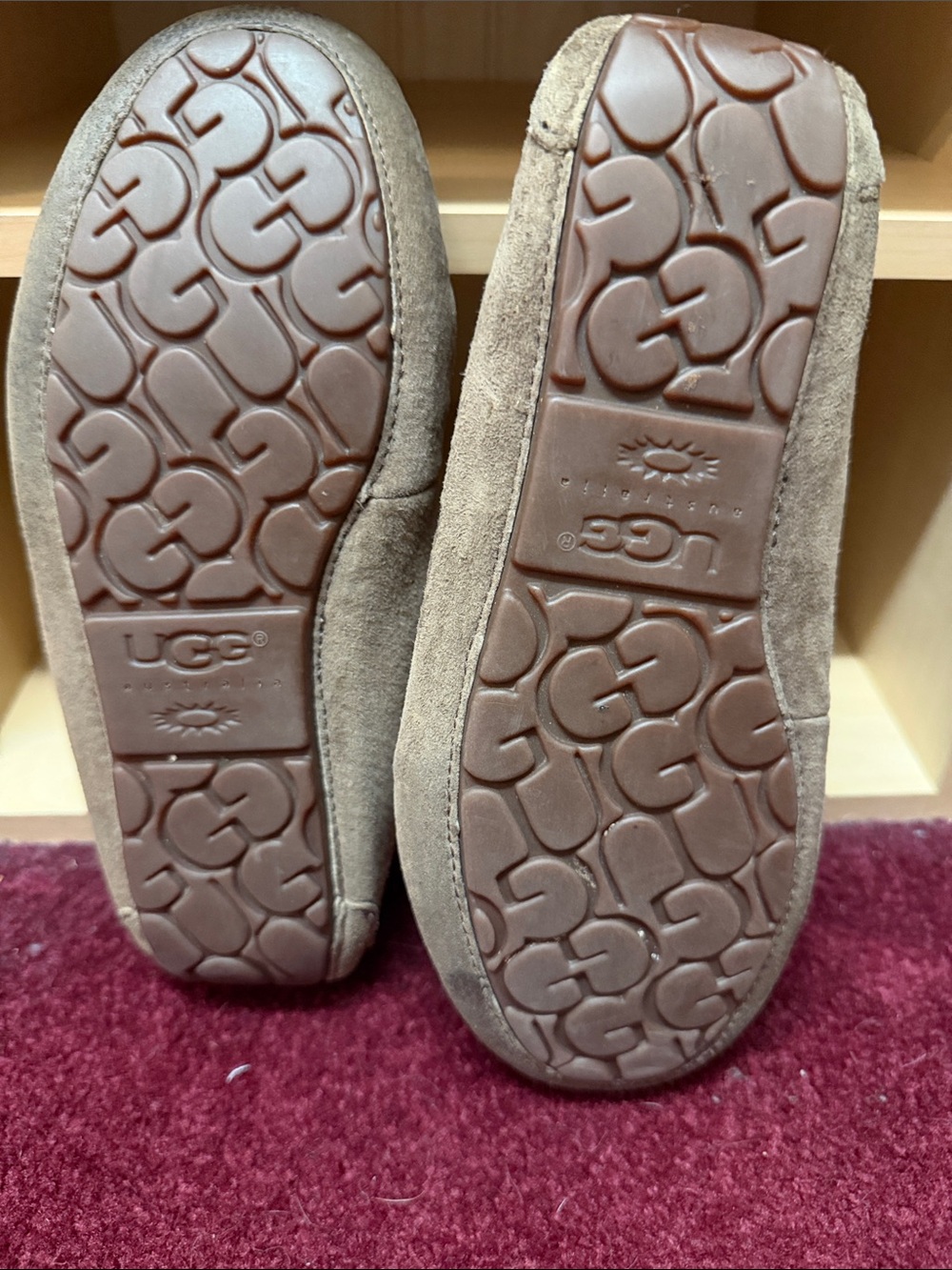 UGG Brown Suede Shearling-Lined Moccasin Slippers - Picture 2 of 3